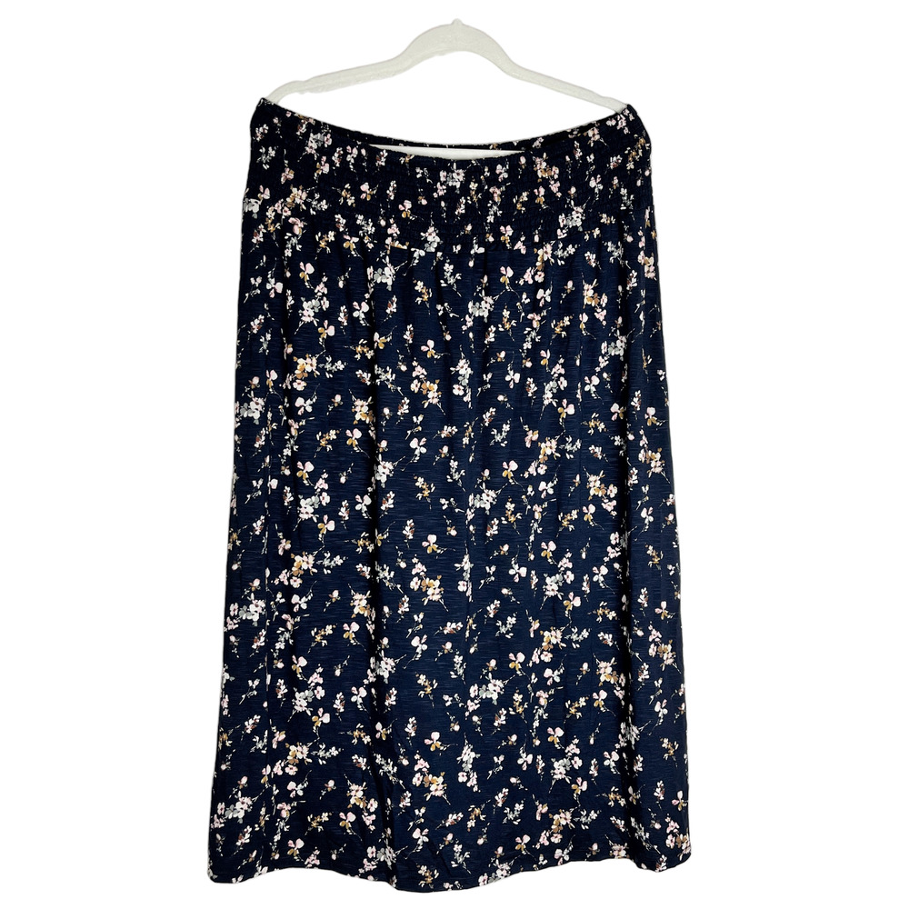 NWT J. Jill Size LP Floral Navy Blue Petite Midi Stretch Skirt